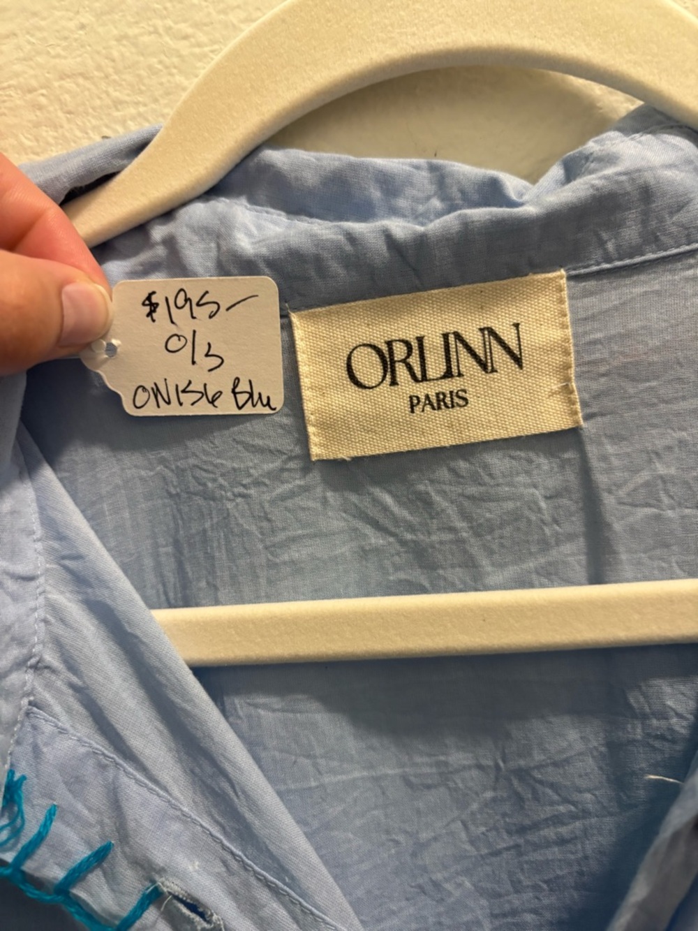 NWT Orlinn Paris Blue Embroidered Eye Button-Up Top, one size - Picture 4 of 6